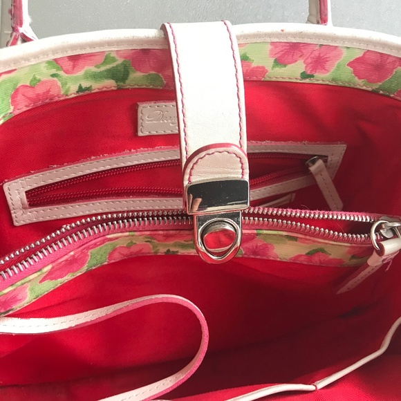 Dooney and Bourke Pink Petunia Floral Cotton Coated Bag w Strap EUC - Picture 2 of 4